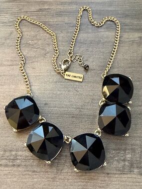 The Limited Black gold tone Statement necklace #456 Large Stone Rhinestone